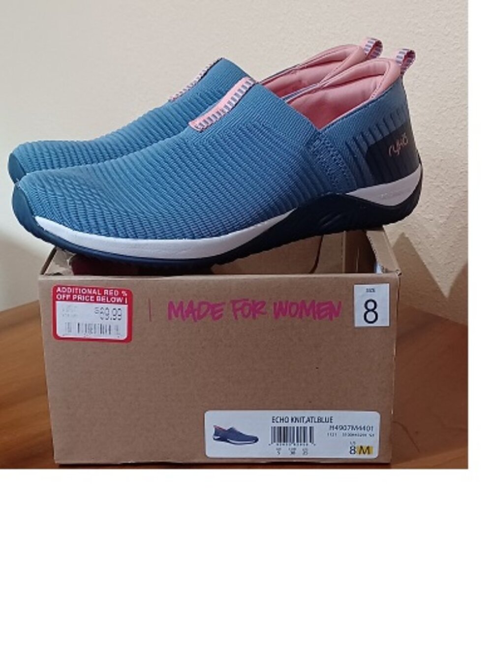 NWOB Ryka Echo Knit Slip On Sneakers NEW Size 8 M Atlantic Blue
